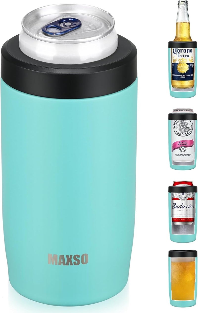 Max&So Slim Can Cooler, 4-in-1 Double Walled Stainless Steel Insulated Beer Can Holder, Works With All 12 Oz Cans,Bottles & As A Pint Cups - Turquoise - Image 1